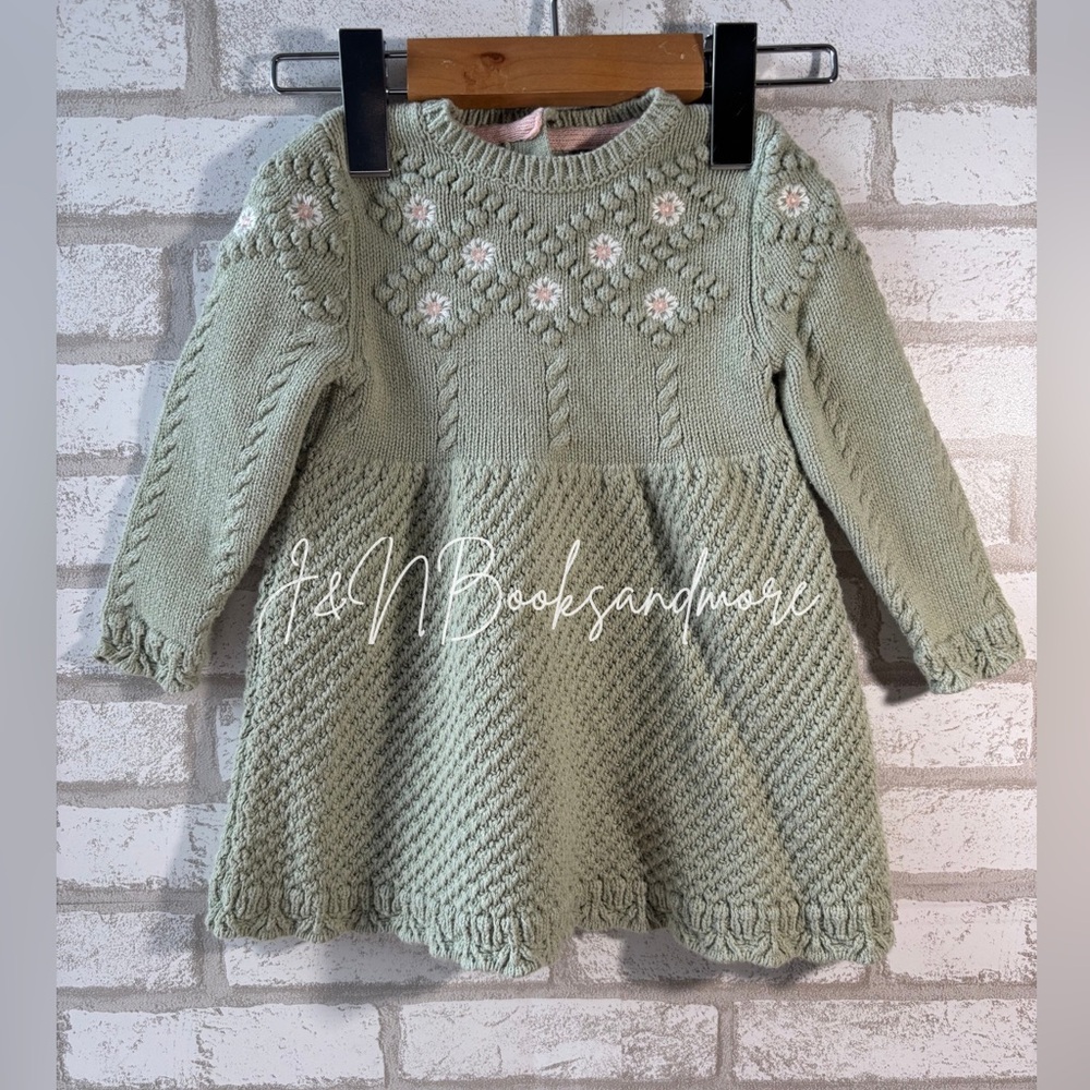 Cupcakes & Cashmere Girls Green Floral Knit Sweater‎ Dress Size 18M